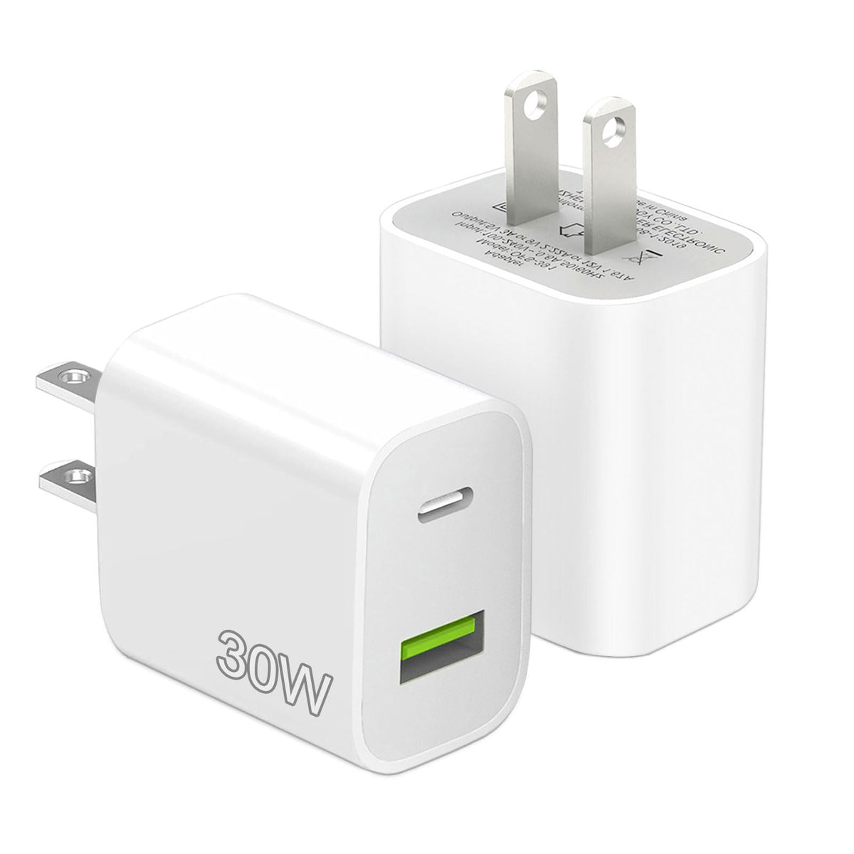 2-Pack Dual-Port USB-C Fast Wall Charger Blocks