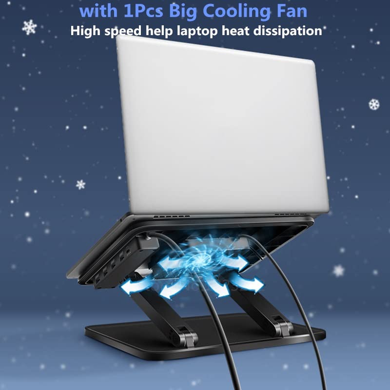 ASWRTYJO Adjustable Laptop Stand with Cooling Fan & USB Hub