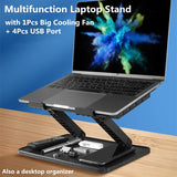 ASWRTYJO Adjustable Laptop Stand with Cooling Fan & USB Hub