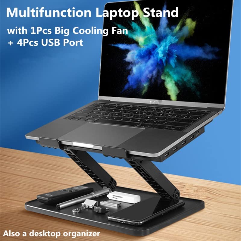 ASWRTYJO Adjustable Laptop Stand with Cooling Fan & USB Hub