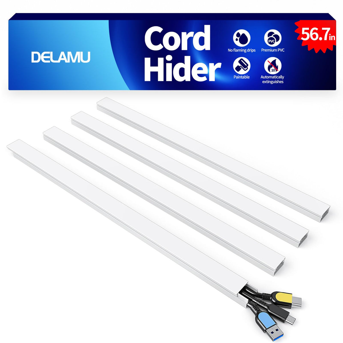 Delamu Paintable Cable Raceway & Cord Concealer Kit
