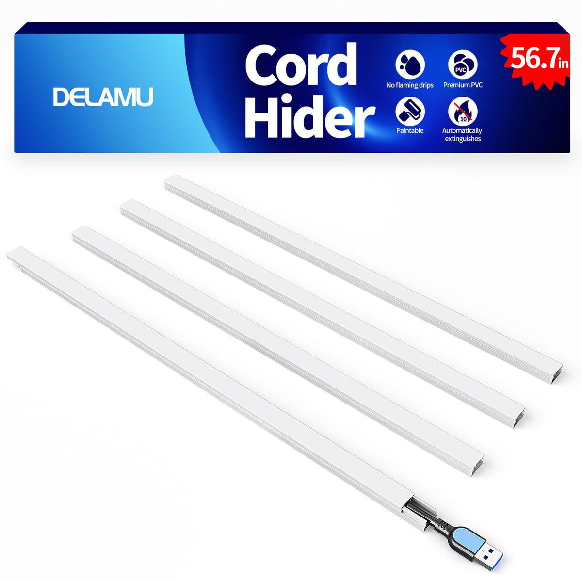 Delamu Paintable Cable Raceway & Cord Concealer Kit