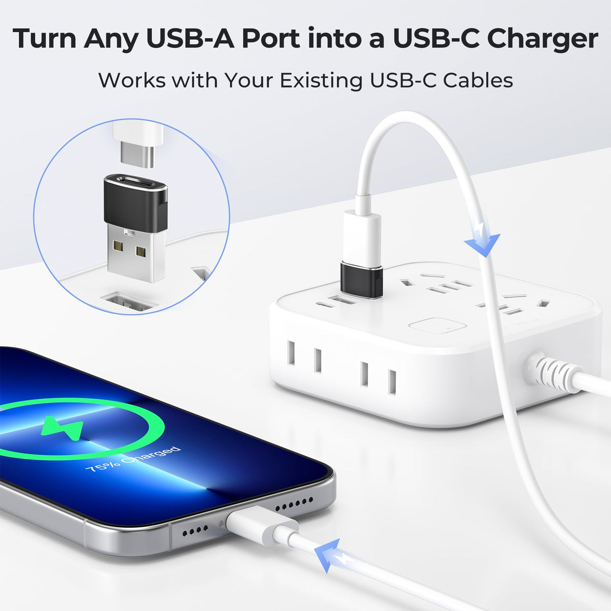USB-A Male to USB-C Female Charging & Data Adapter