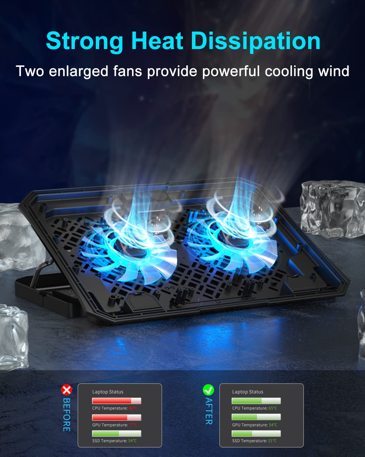 KeiBn Laptop Cooling Pad with Adjustable Fan Stand