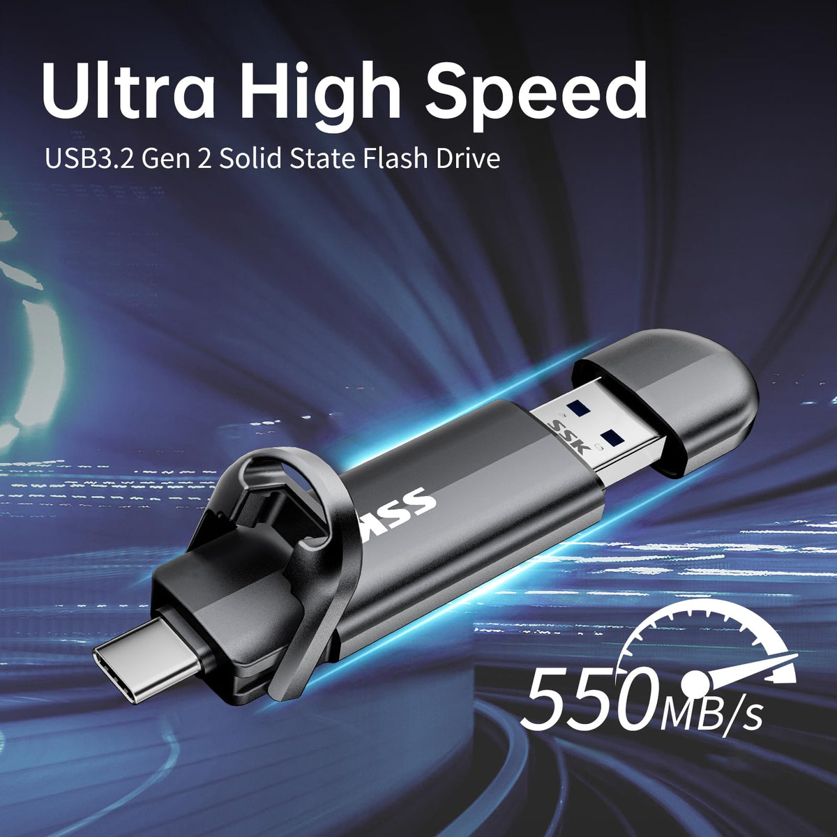 SSK Dual USB-C & USB-A Portable SSD Up to 550MB/s