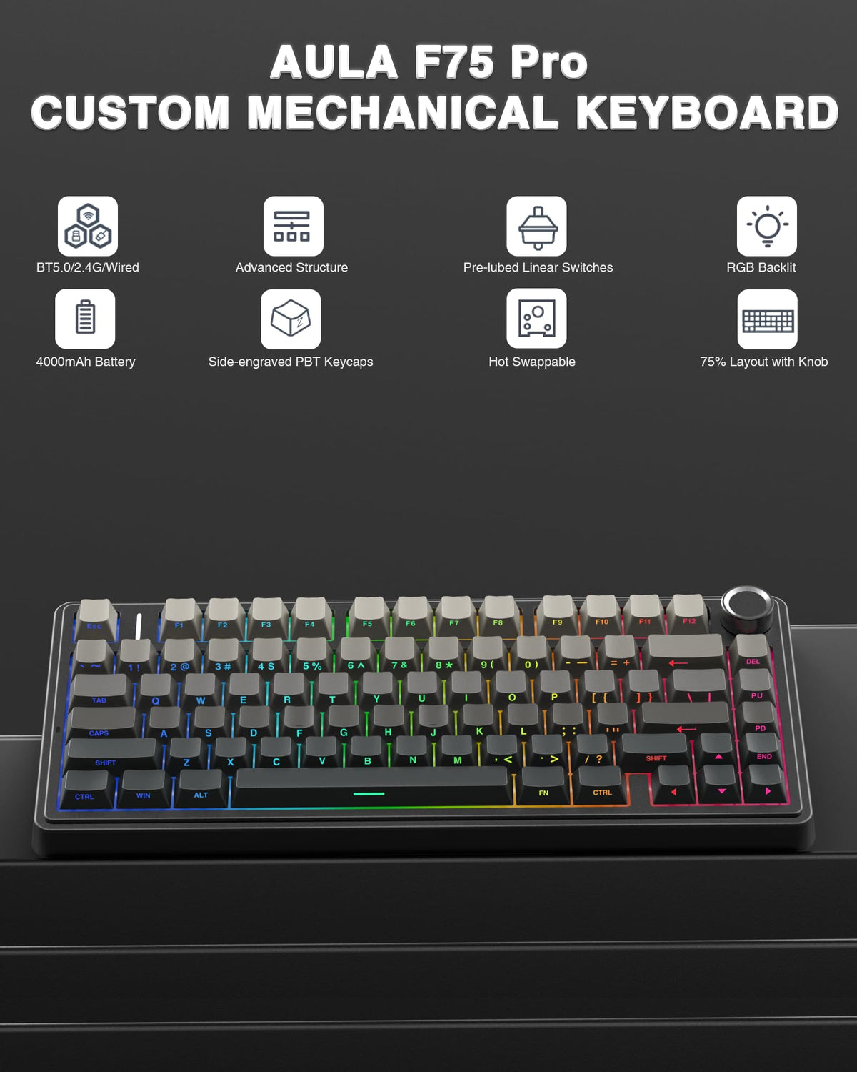 AULA Wireless Mechanical Gaming Keyboard with RGB Backlight