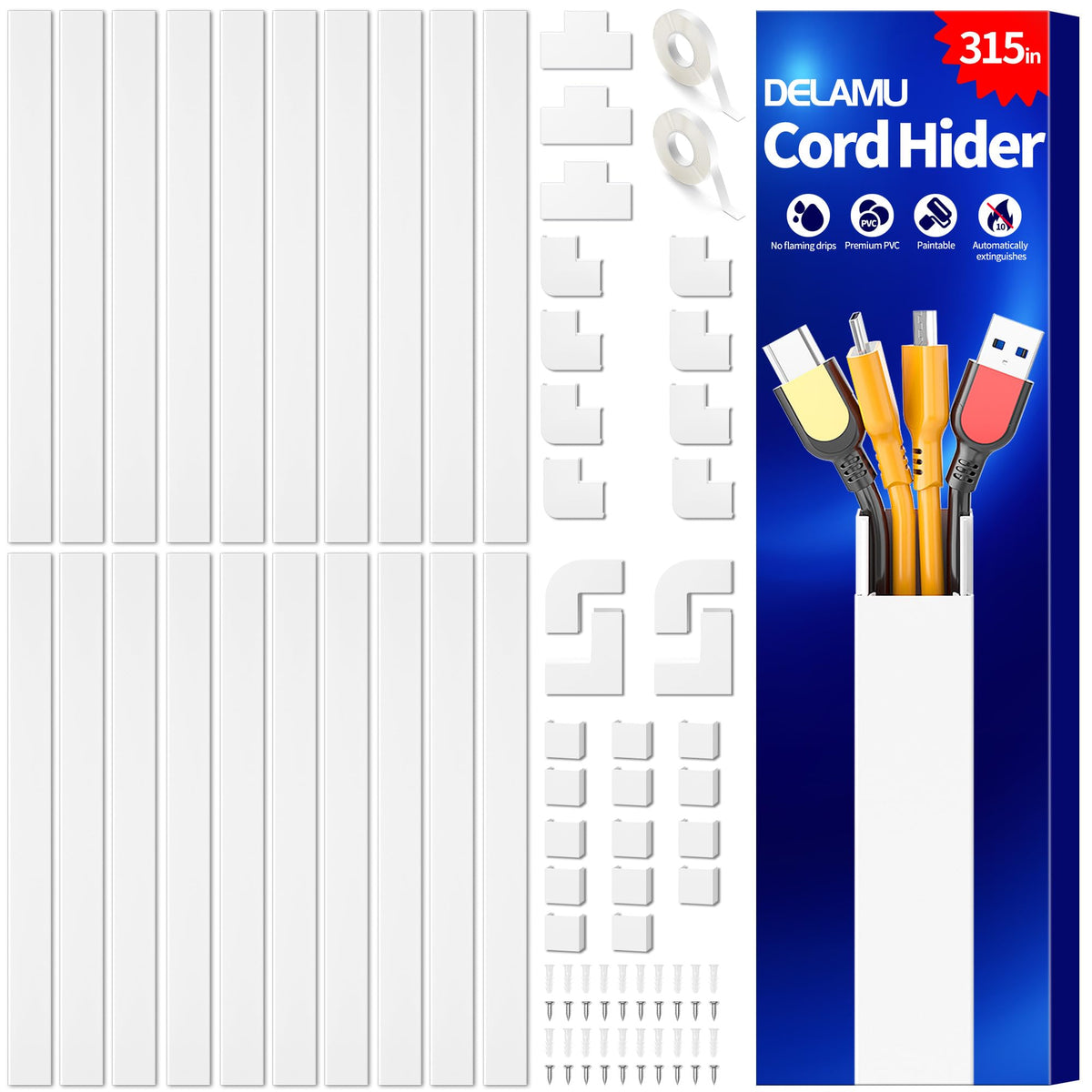Delamu Paintable Cable Raceway & Cord Concealer Kit