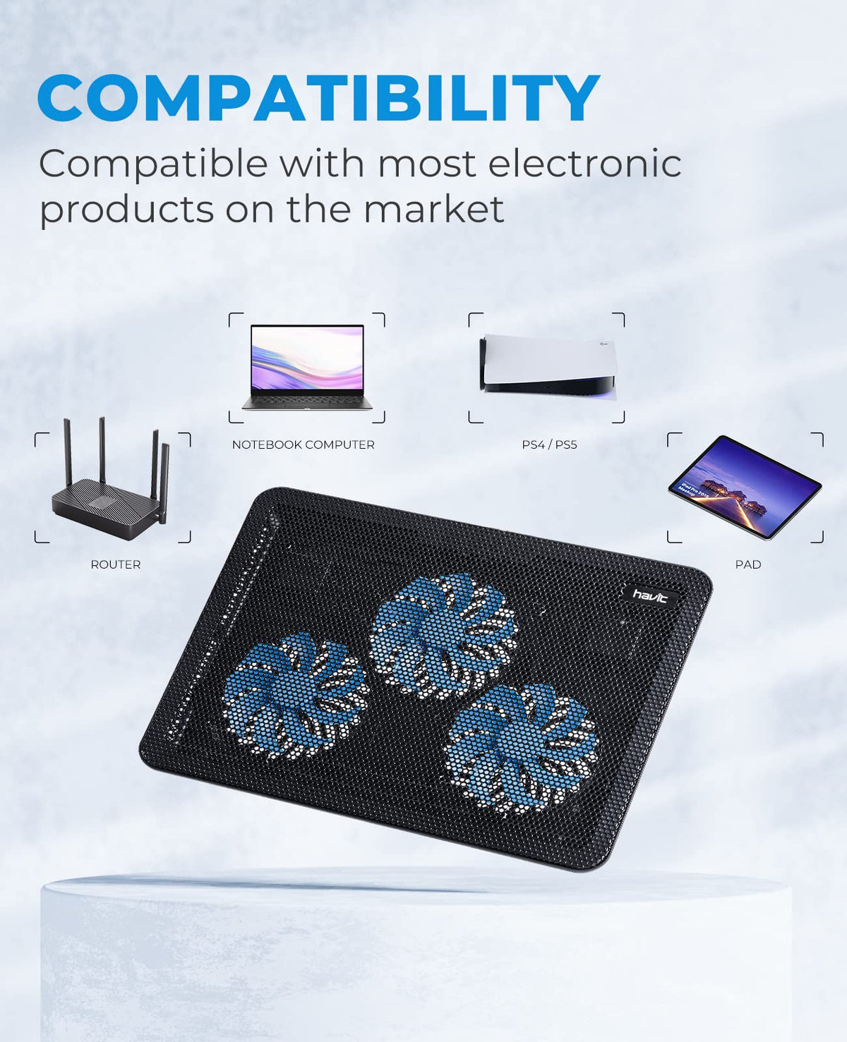 Havit HV-F2056 Slim Laptop Cooling Pad with 3 Fans