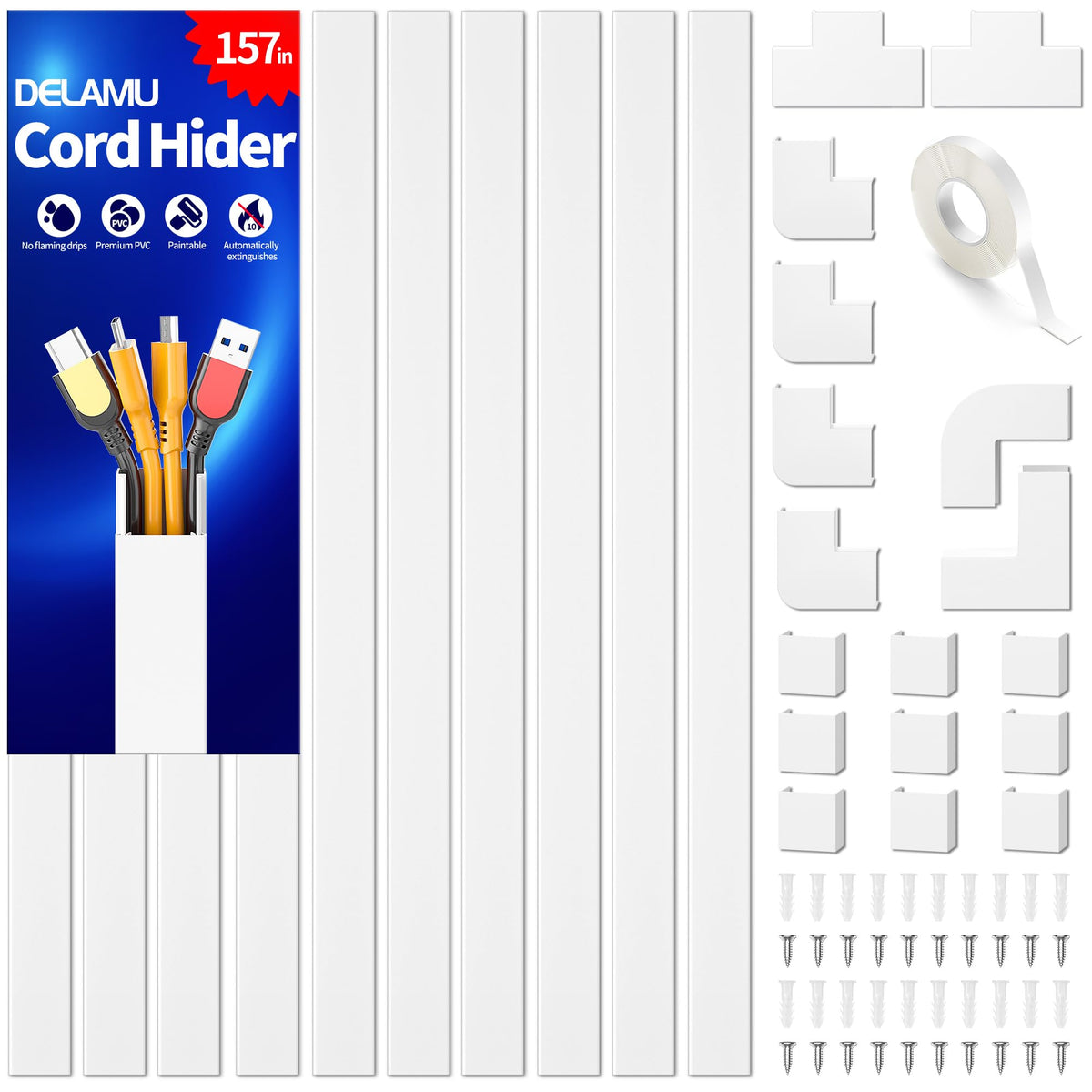 Delamu Paintable Cable Raceway & Cord Concealer Kit