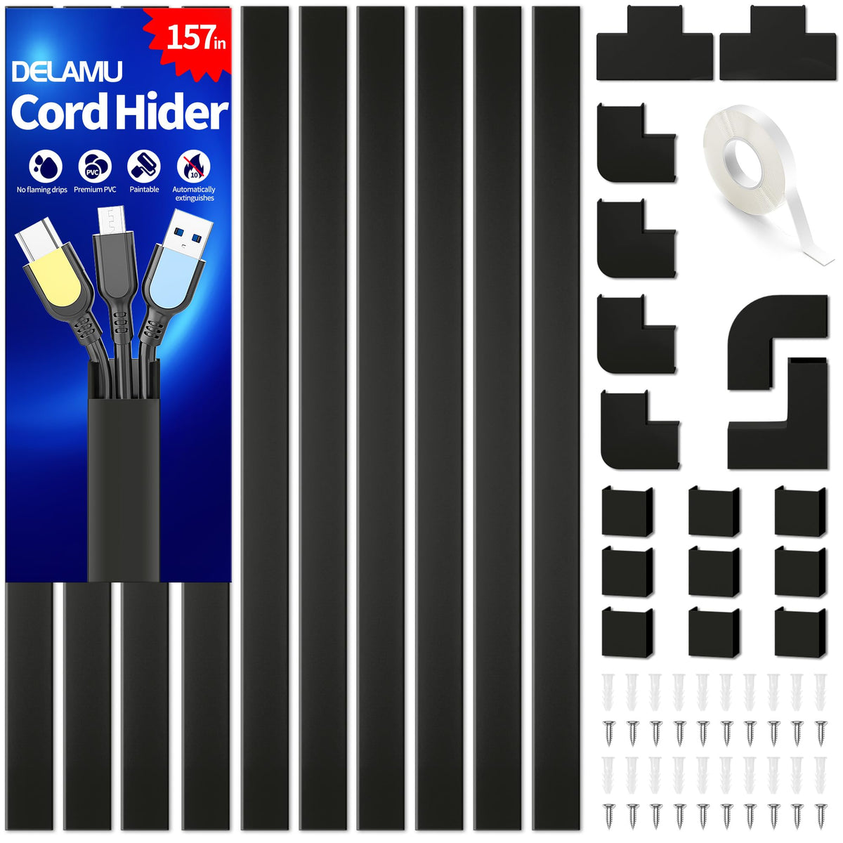 Delamu Paintable Cable Raceway & Cord Concealer Kit
