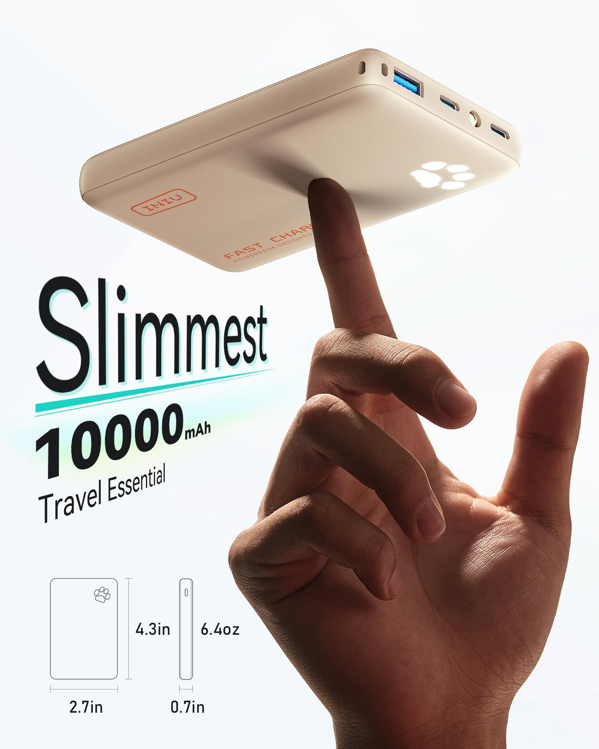 10,000mAh Slim USB-C Triple-Port Portable Power Bank