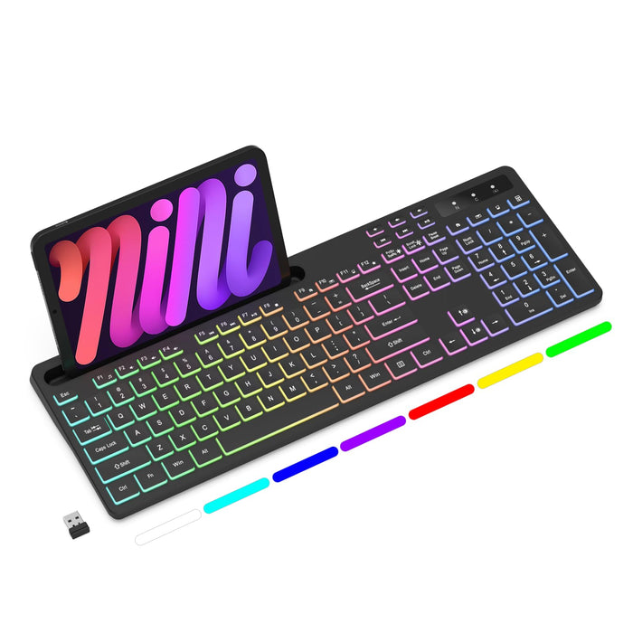 Soueto RGB Backlit Wireless Keyboard with Phone & Tablet Holder
