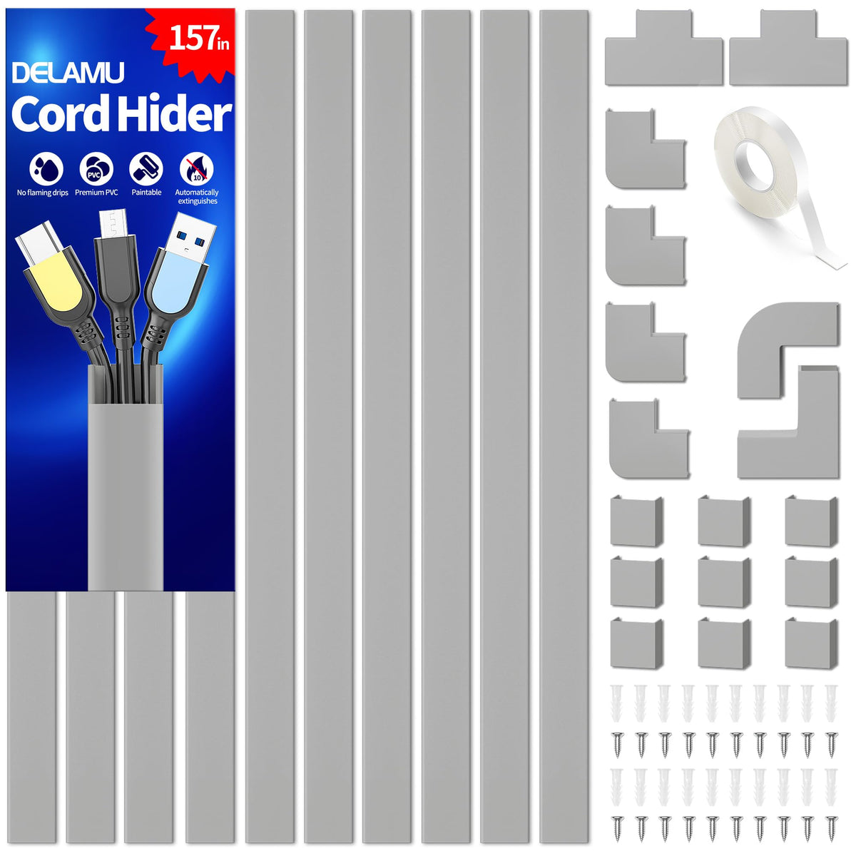 Delamu Paintable Cable Raceway & Cord Concealer Kit