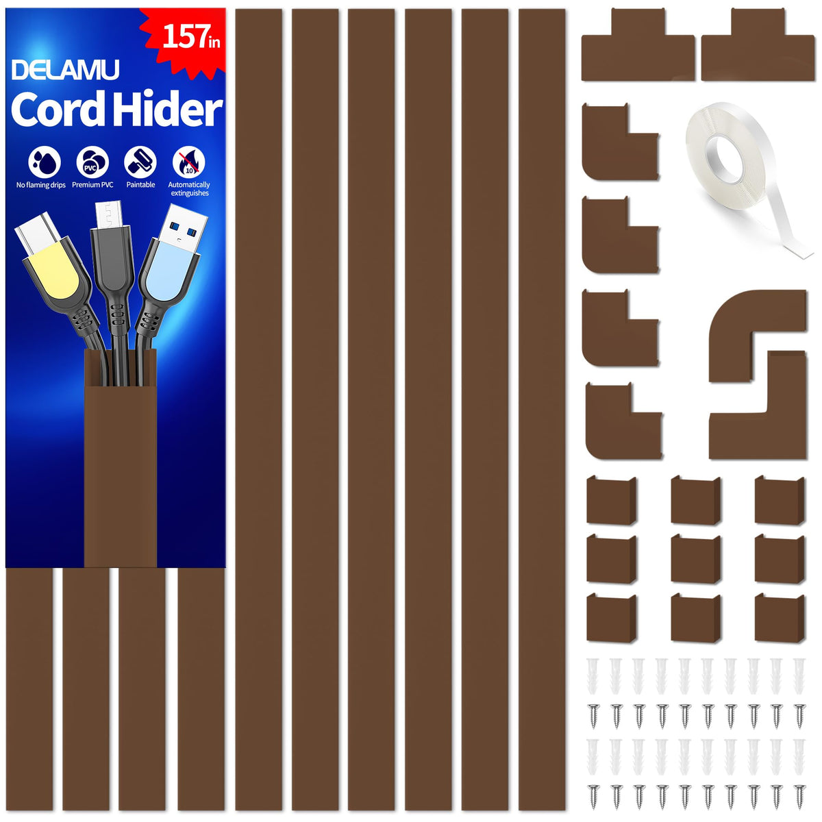 Delamu Paintable Cable Raceway & Cord Concealer Kit