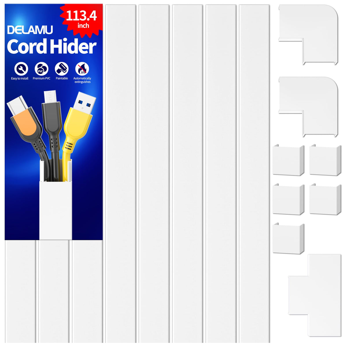 Delamu Paintable Cable Raceway & Cord Concealer Kit