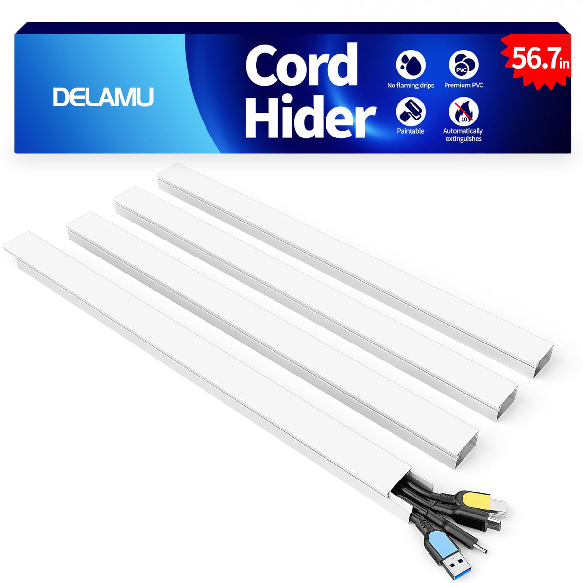 Delamu Paintable Cable Raceway & Cord Concealer Kit