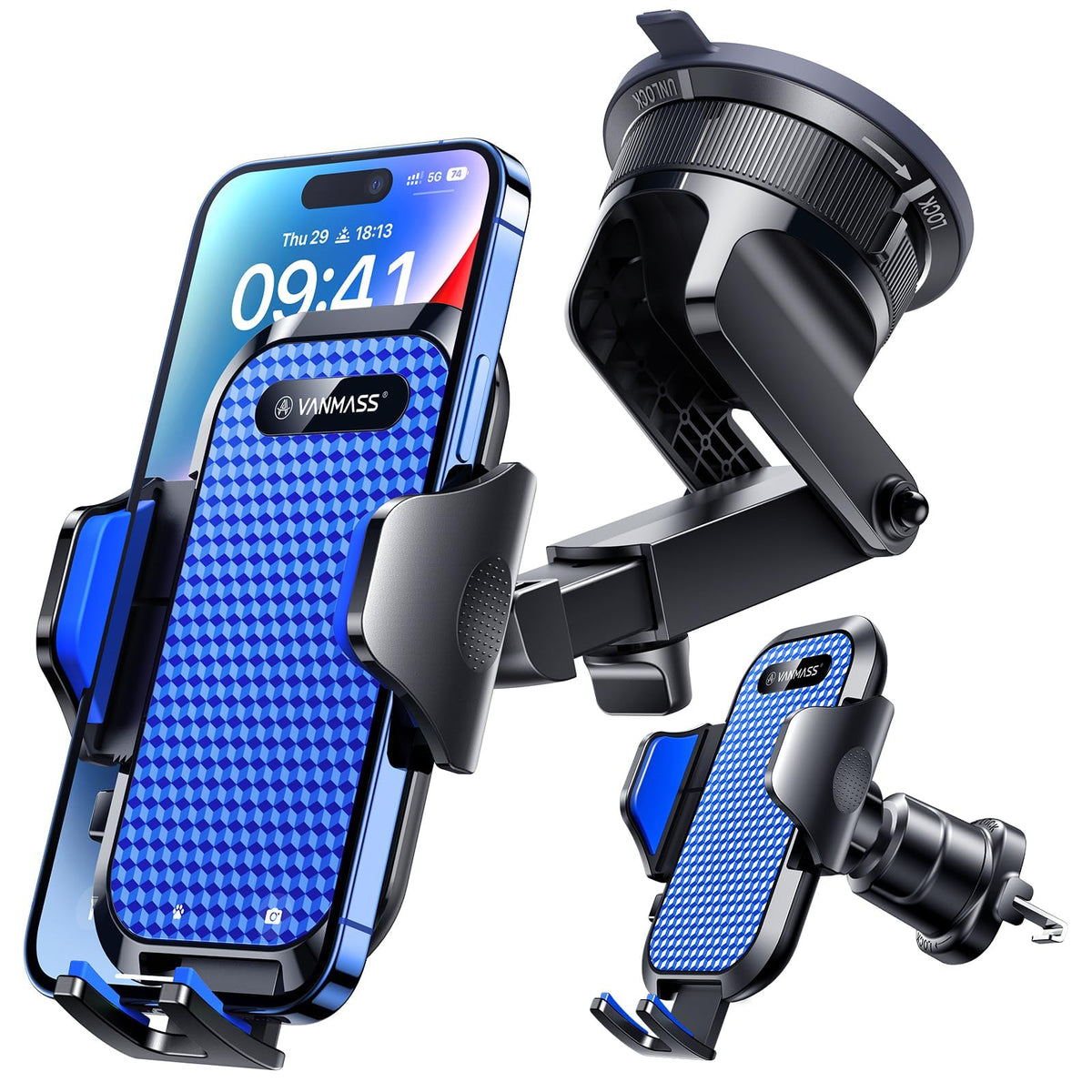 VANMASS Military-Grade Car Phone Mount with Suction & Vent Clip