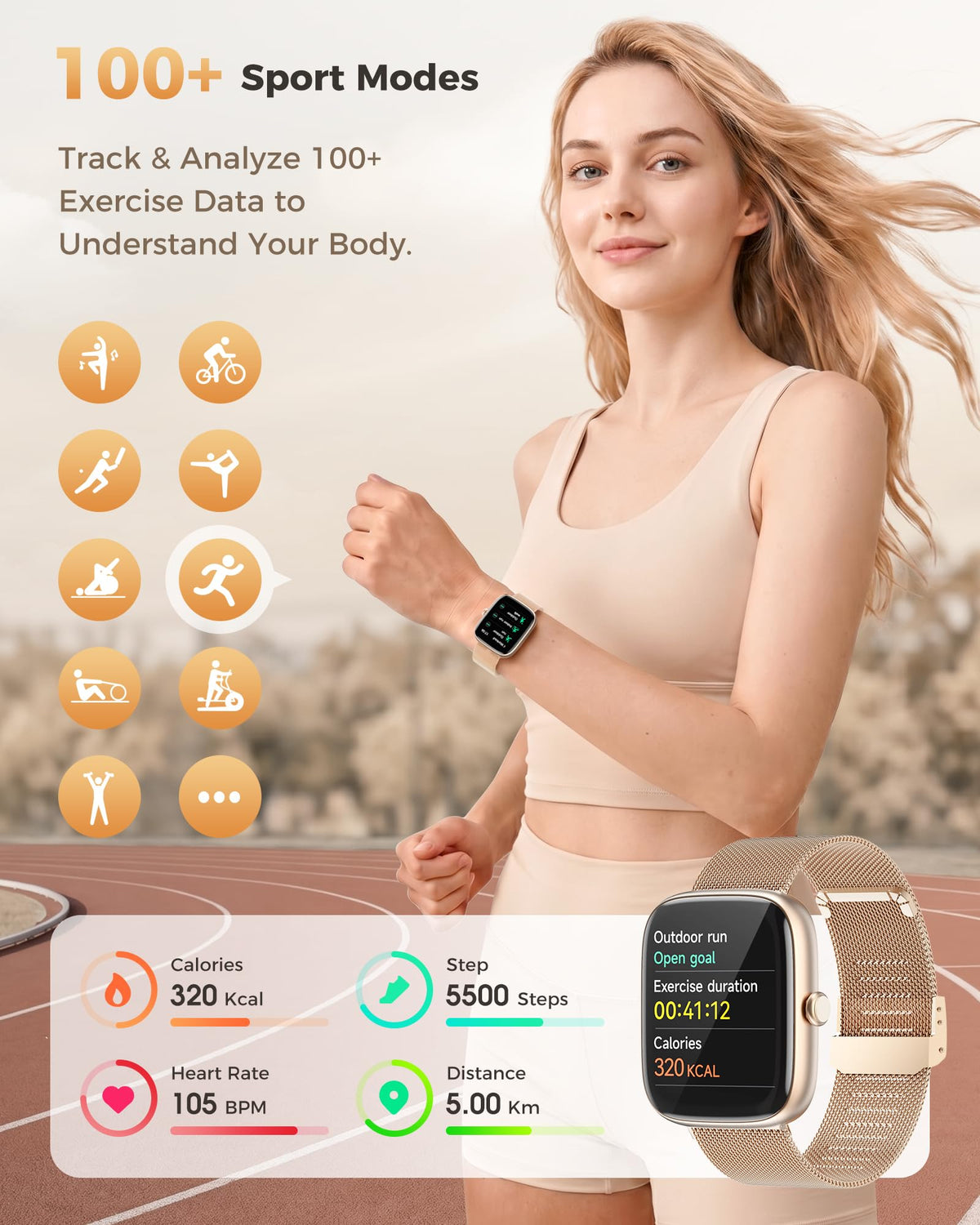 HOMOGO Bluetooth Fitness Smartwatch for iPhone & Android
