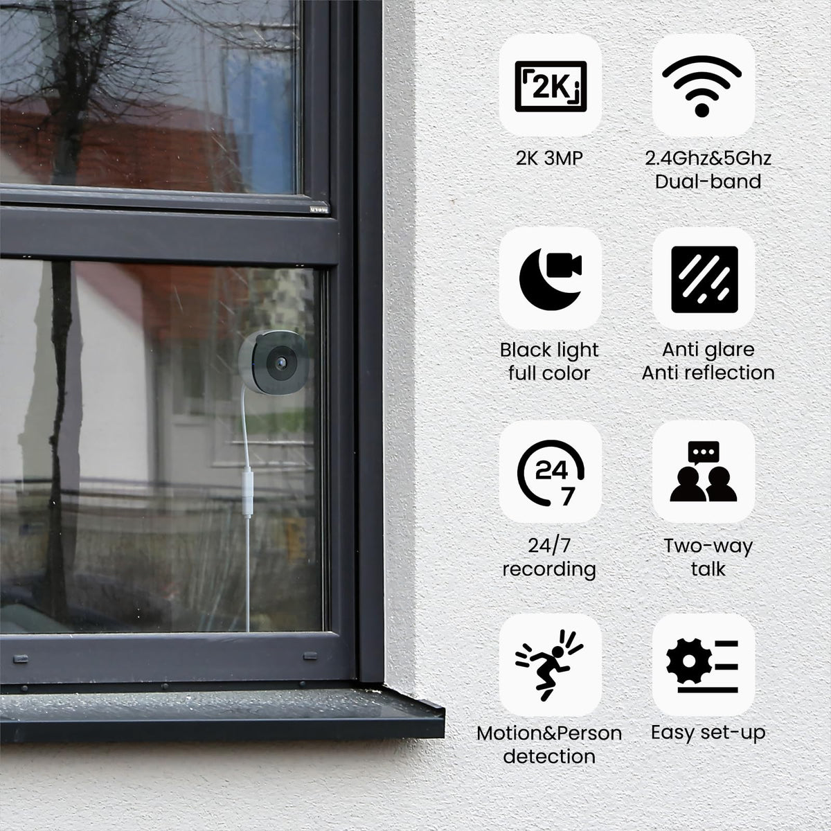 INFIYA 2K No-Drill WiFi Window Security Camera