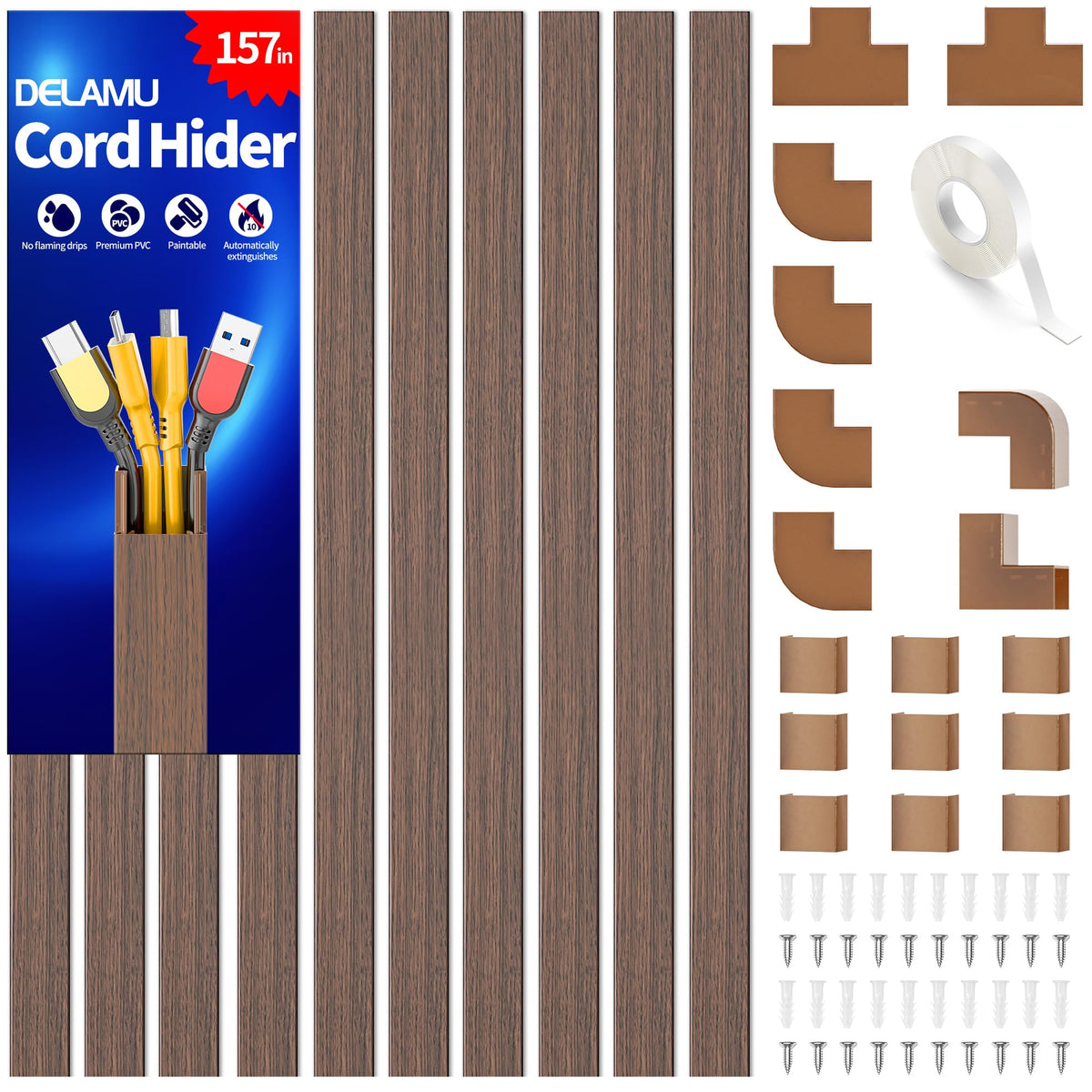 Delamu Paintable Cable Raceway & Cord Concealer Kit