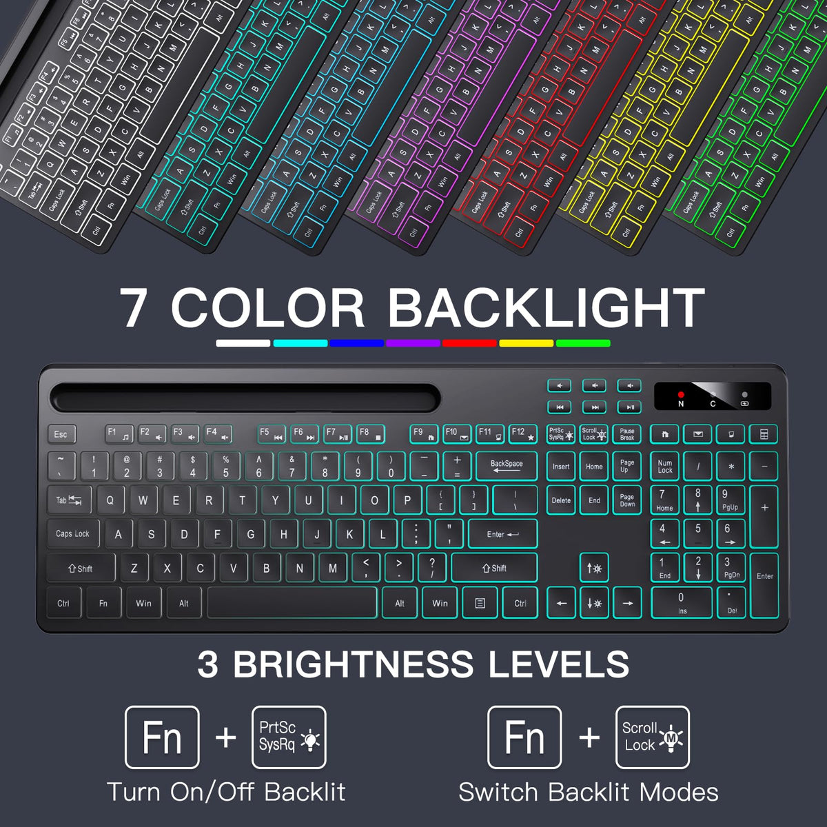 Soueto RGB Backlit Wireless Keyboard with Phone & Tablet Holder