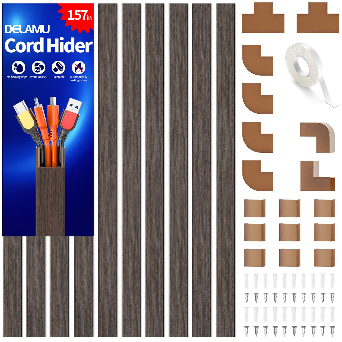 Delamu Paintable Cable Raceway & Cord Concealer Kit