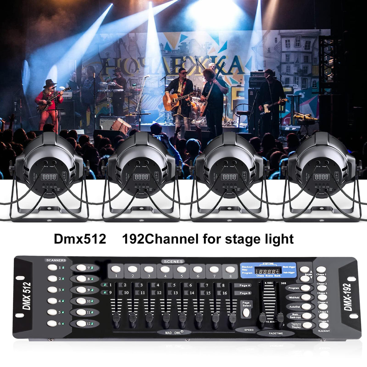 192-Channel DMX512 Lighting Controller Console for DJ Lights